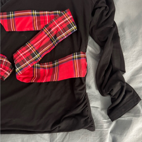 J. Crew Black Wrap Top with Red Plaid Waist Tie - Picture 7 of 10